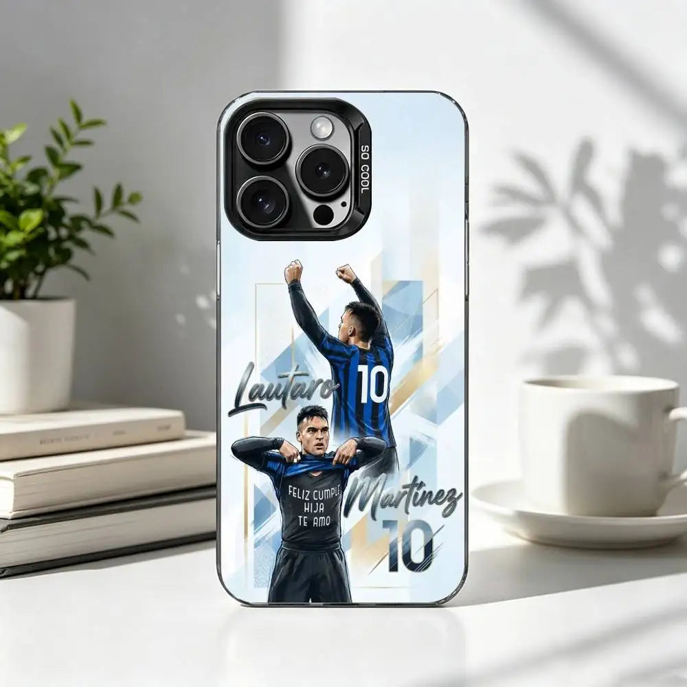 Football Star L-Lautaro Martinez Phone Case For iPhone 17,16,15,14,13,12,11 Plus,Pro Max,XS,Colored Silver Plated Inside Cover