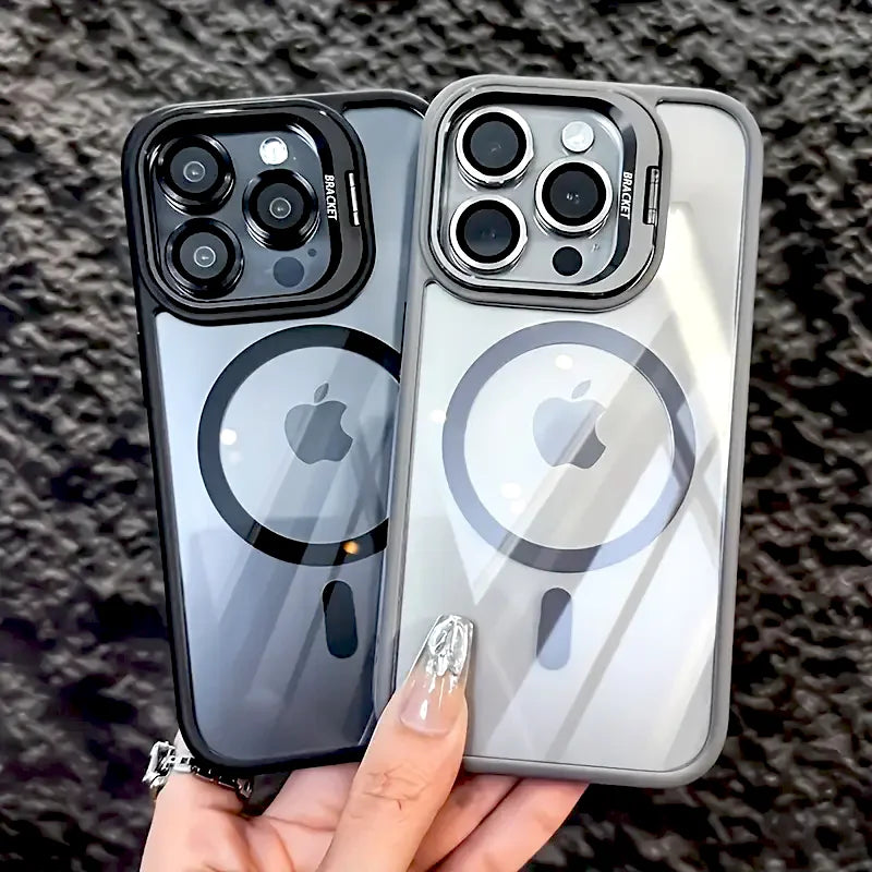 Luxury Magnetic For Magsafe Shockproof Phone Case For iPhone 11 12 13 14 15 16 17 Pro Max Plus Stand Glass Lens Protection Cover