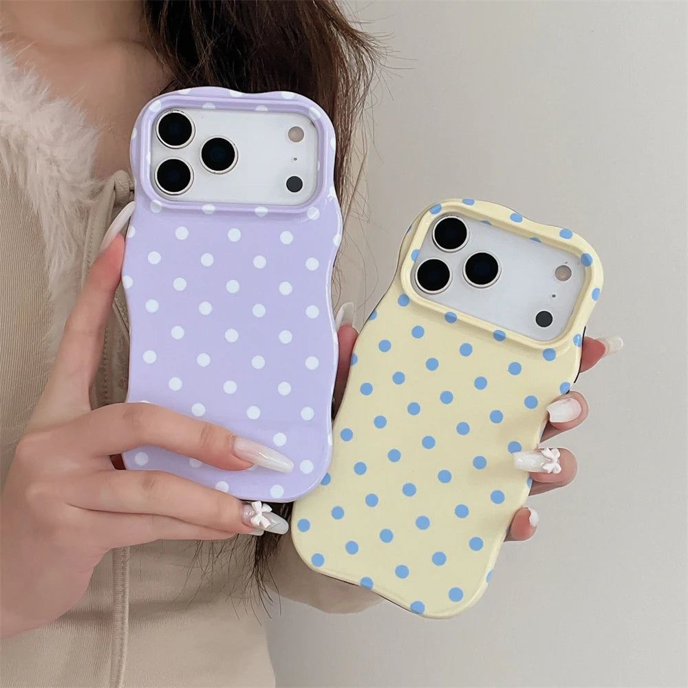 Cute 3D Wavy Pattern INS Polka Dot Small Fresh Mobile Phone Case for iPhone 17 16 15 14 13 Pro Max Ultra Slim Shockproof Cover