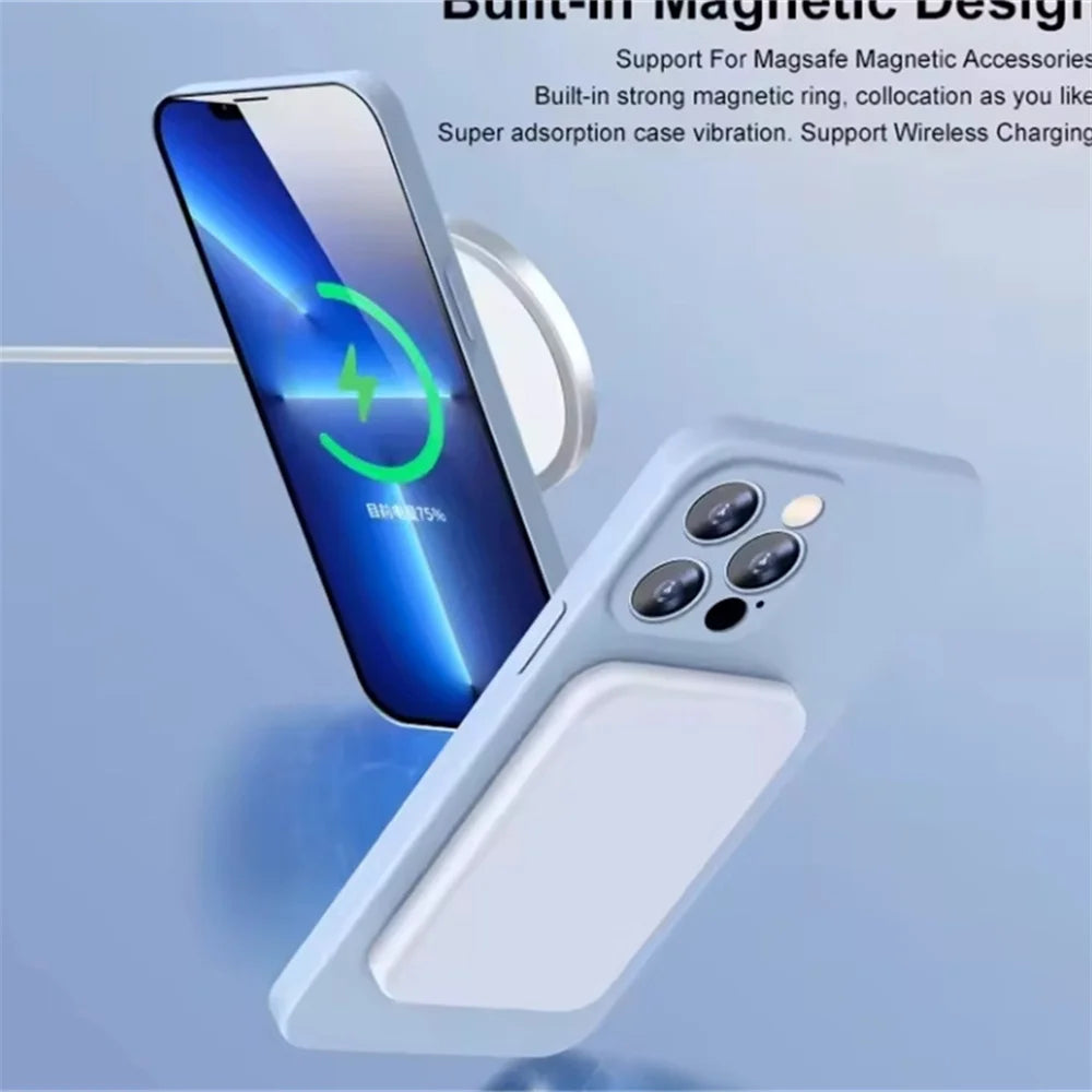 Liquid Silicone Wireless Charge Cover For iPhone 16 15 14 12 11 13 Pro Max 16 Plus Case Original Magnetic Magsafe Phone Case