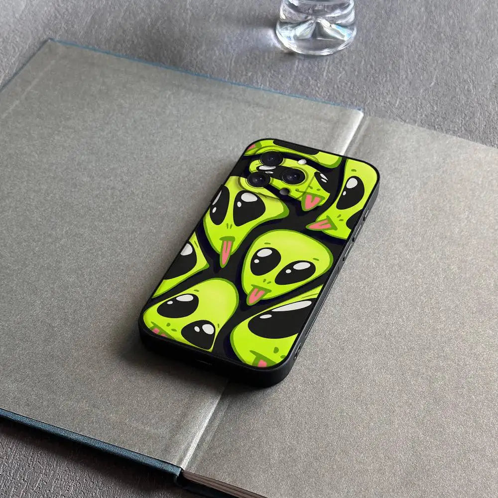 Cute Cartoom Alien Phone Case For IPhone 17 Pro 15 13 14 16 11 12 Pro Max 7 8 Plus XR XS X SE Matte Soft Funda Silicone Cover