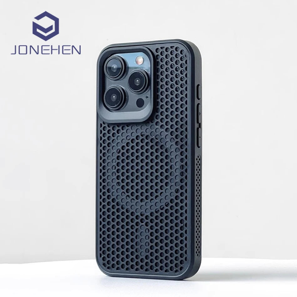 Heat Dissipation For Magsafe Magnetic Case For iPhone 16 15 14 13 12 17 Pro Max Luxury Cooling Breathable Wireless Charge Cover