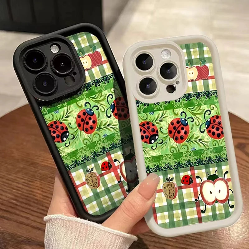 Ladybug Flowers Pattern Phone Case For iPhone 17 16 15 14 13 12 11 Pro Max Plus 17 Air 16E XS X XR Shockproof Silicone Cover