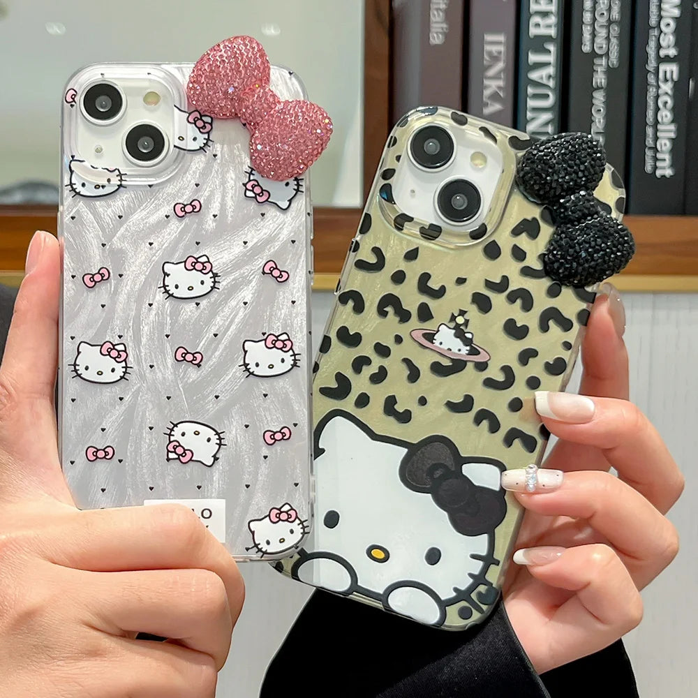 For Honor X9D X8B X7C X6A Magic 5 6 7 Lite 50 70 90 200 Pro 400 Lite Dazzle 3D Diamond Bow Kitty Laser Lustre Lining Phone Case