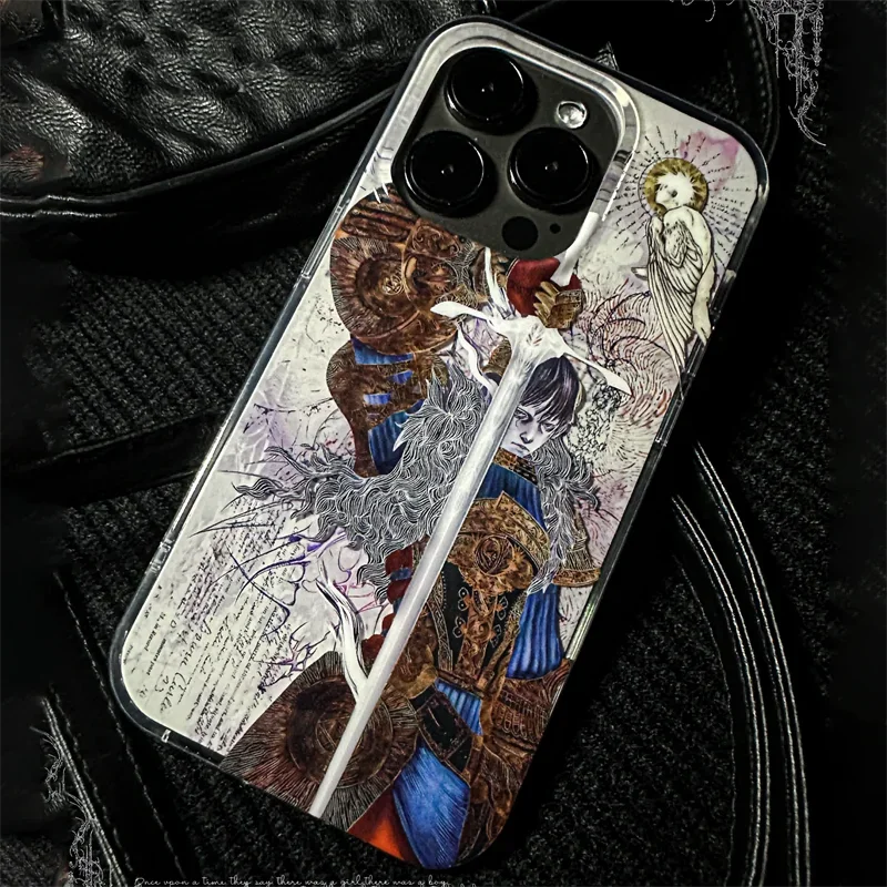 Retro Angel Cross Phone Case For iPhone 16 15 14 13 12 11 Pro Max XR XS Max 7 8 Plus MINI Y2K Middle Ages European Knight Cover
