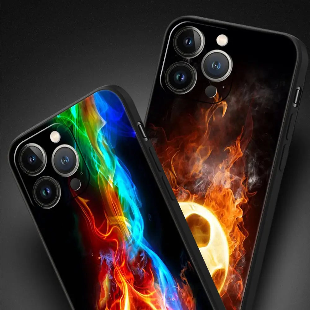 Football Passion Soccer Ball Luxury Phone Case For iPhone 13 15 14 12 Mini 11 Pro MAX XR X SE XS 7 8 Plus Black Protection Cover