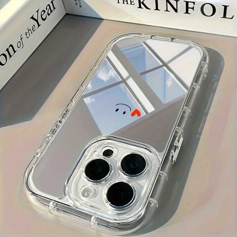 Red Heart Smile Creative Shockproof Mirror Phone Case For iPhone 17 16 15 14 Pro Max 13 12 11 Pro XR XS 7 8 Plus 16E Girl Cover