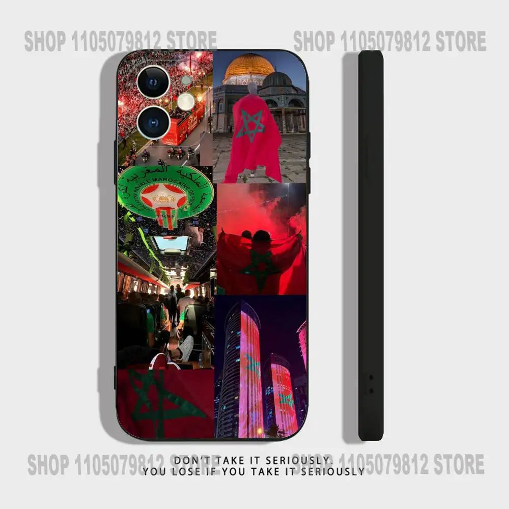 Morocco Flag Phone Case For iPhone 17 16,15,14,13,12,11,Pro,XS,Max,XR,Plus,Mini Soft Silicone Black Shockproof