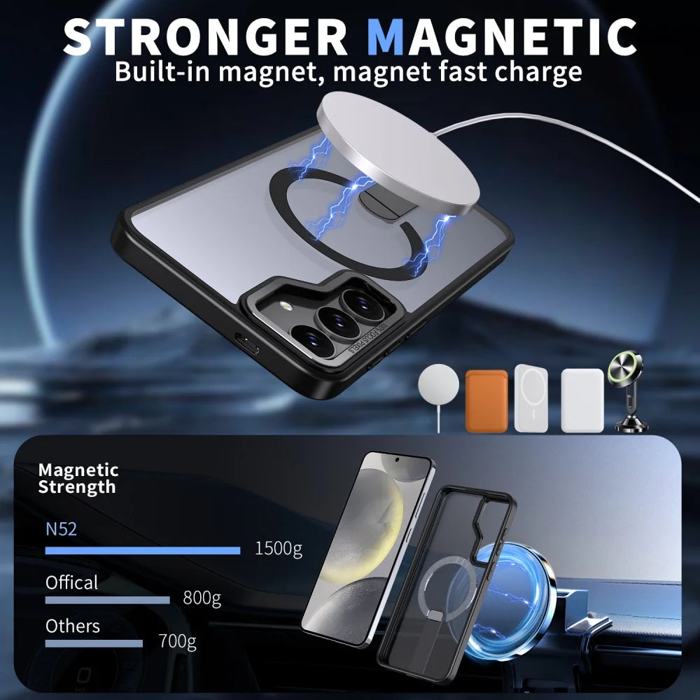 Luxury For Magsafe Wireless Magnetic Charging Stand Case For Samsung S26 S25 S24 S23 Ultra Plus S24 FE Edge Holder Clear Cover