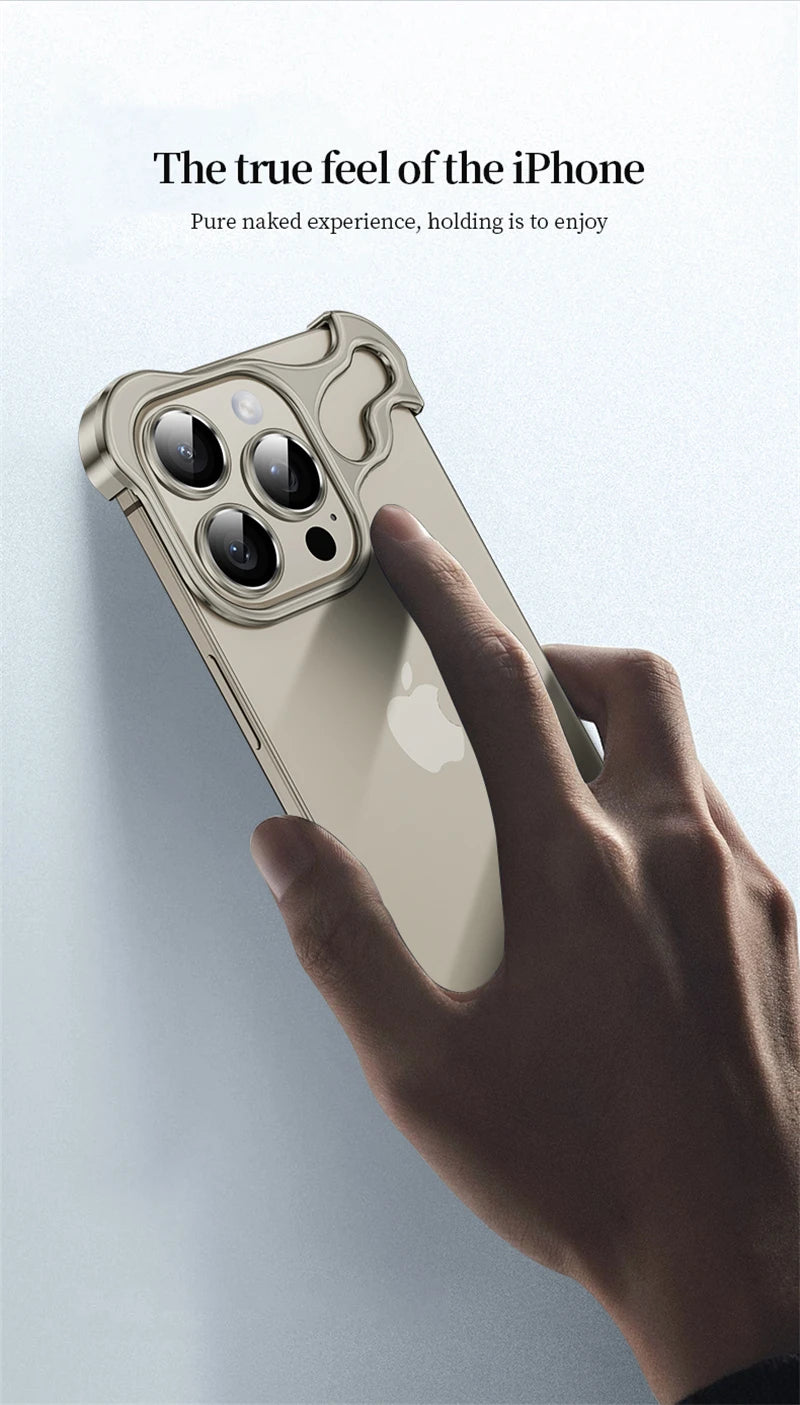 Luxury Alien Metal Borderless Phone Case For iPhone 12 13 14 15 16 17 Pro Max Lens Protecti Shockproof Aluminum Alloy Back Cover