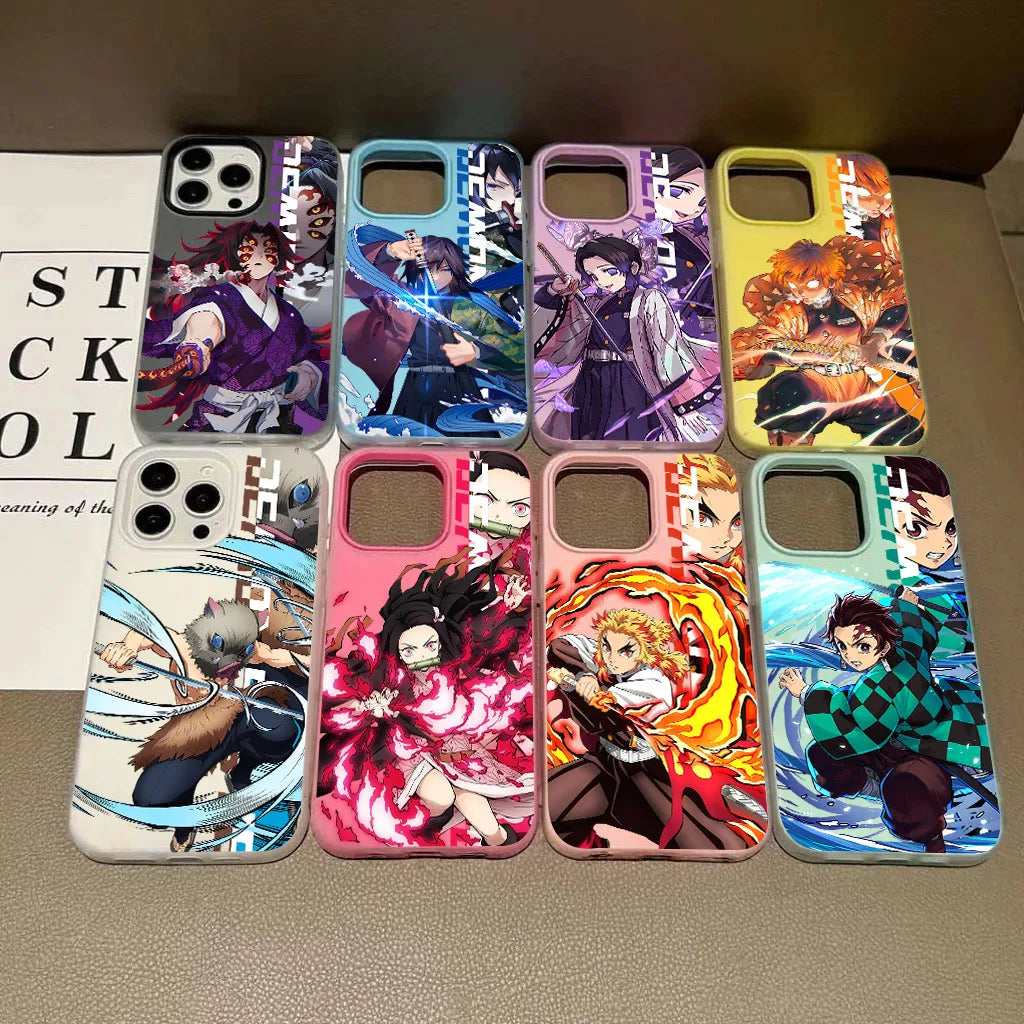 Japan Anime Demon Slayer Silicone Matte Candy Color 2 in 1 Phone Case for iPhone 17 Air 16e 16 15 14 13 Plus 12 11 Pro X XR Max