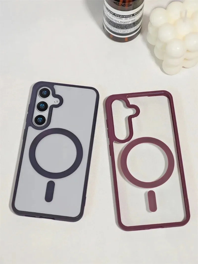 New Frosted Magnetic Case For Samsung Galaxy S25 Edge S25 S24 S23 FE S22 Plus Ultra For Magsafe Wireless Charger Protector Cover