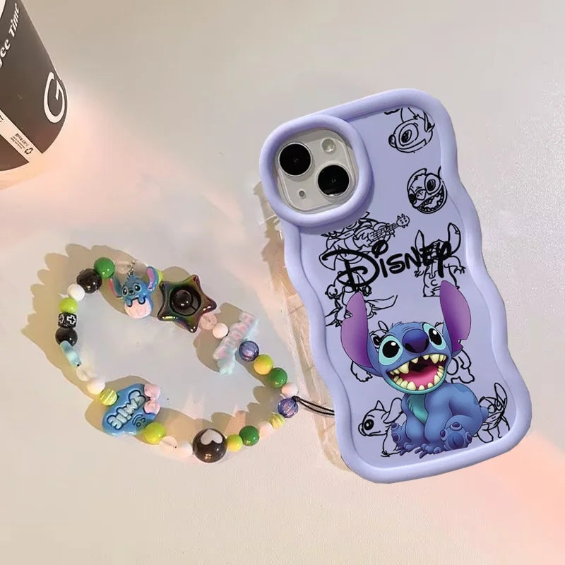 Cute Blue Stitch Chain Phone Case For IPhone 17 Air 16 15 14 13 12 Pro Max Plus 16E Soft Silicone TPU Cover