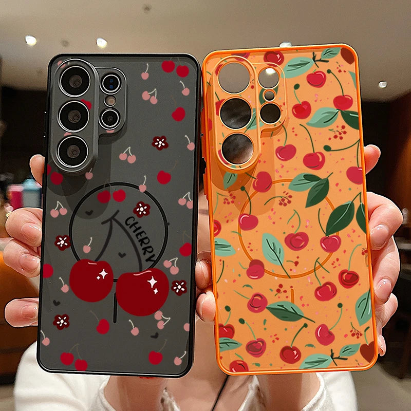 Little Cherry Pattern Magnetic Phone Case For Samsung Galaxy S26 S25 Ultra Edge S24 S23 FE A57 A17 A56 A37 A16 A55 A36 A55 Cover