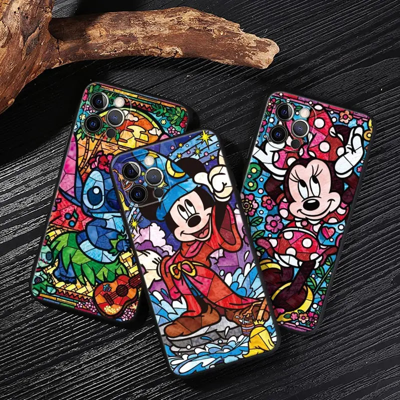Disney Stained Painting Minnie Mickey Case For iPhone 17 16 15 14 13 12 11 Pro Max Plus Cover For iPhone 17Pro 17E Air 16e Funda