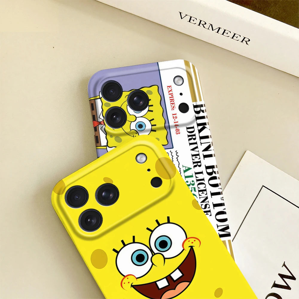 S-SpongeBob Phone Case For iPhone 17 16 15 14 13 12 11 Plus Pro Max Mini Glossy HD Hard Cover Film Shell