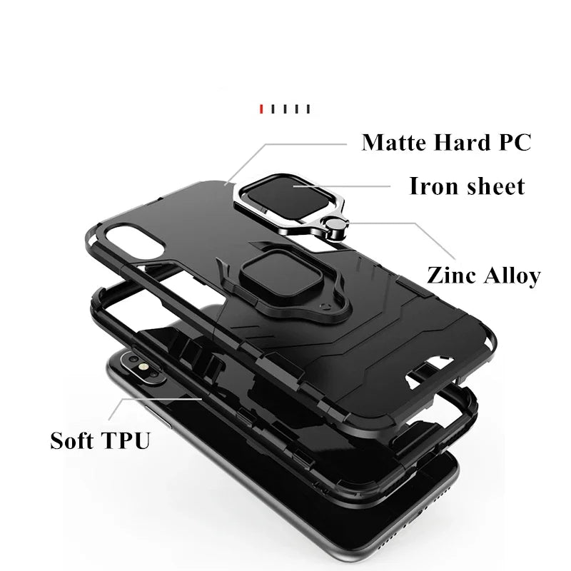 Shockproof Armor 360° Rotate Magnetic Ring Holder Case For XM POCO F7 F6 X7 X6 M6 Pro 4/5G C75 C65 PC+TPU Rugged Protect Cover