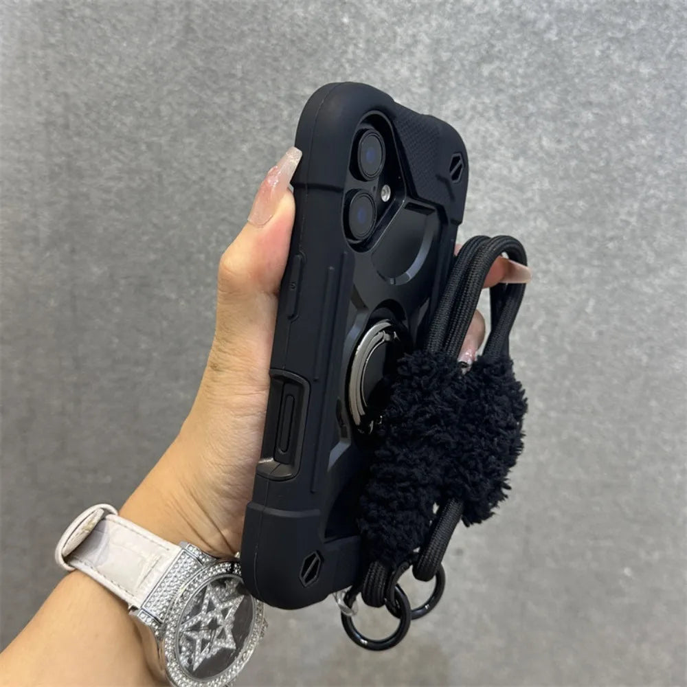For iPhone 16 Pro Max Case Black Dual Finger Ring Thick Airbag Shockproof Compatible with iPhone 15 14 13 12 11