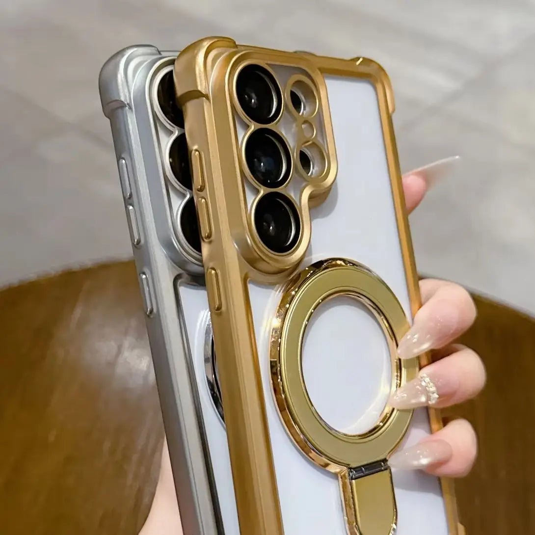 Luxury Anti-fall Matte Plating For Magsafe Magnetic Bracket Phone Case For Samsung S26 S25 S24 FE S23 Ultra Plus Bumper Cover