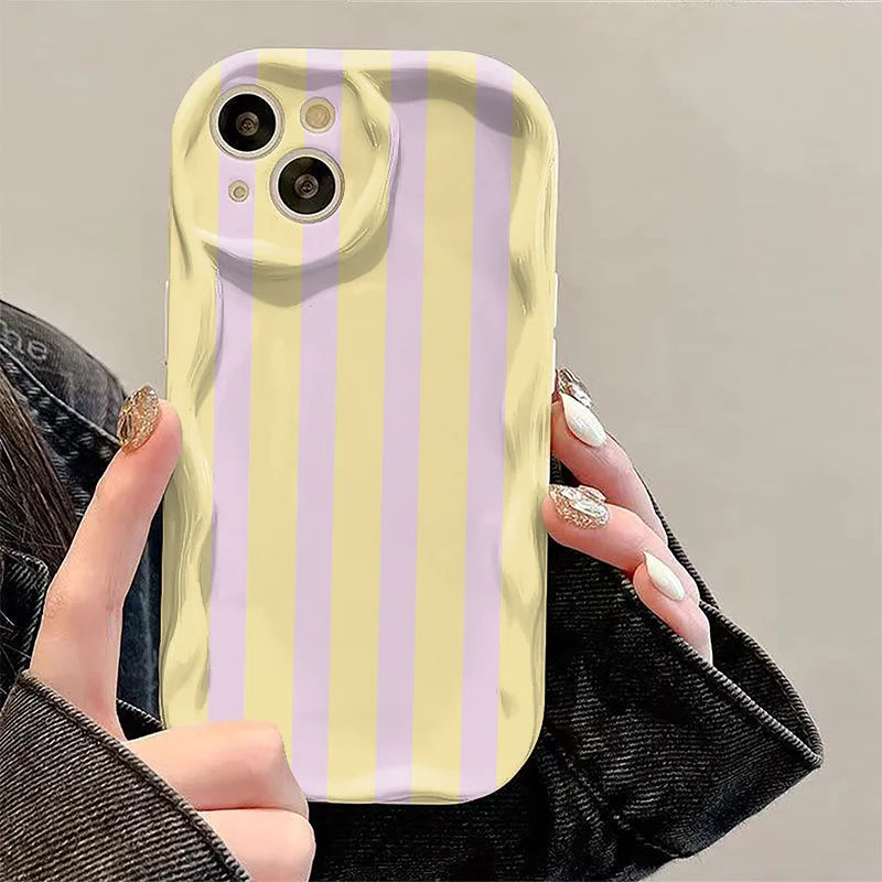 Simple Yellow Purple Striped Pattern Wavy Edge Phone Case For iPhone 17 16 15 14 13 12 11 Pro Max Plus 16E 17 Air X XS XR Cover