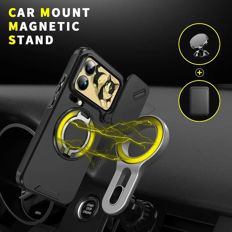 New 360° Rotating Ring Case Kickstand Camera Slider Hard Matte Shockproof Cover For Xiaomi 17 Pro Max POCO M8 PRO 5G Case