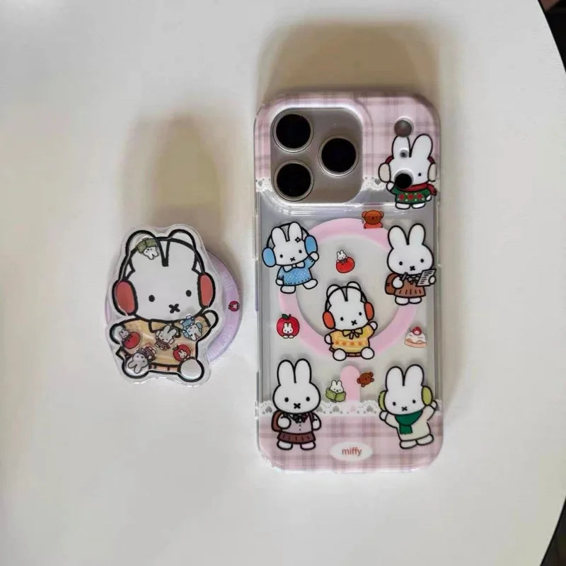 Cute happy music Miffy Magsafe Wireless Charge Phone Case For iPhone 15 17 14 13 16 Pro Max Funny Shake Miffy Magnetic Cover