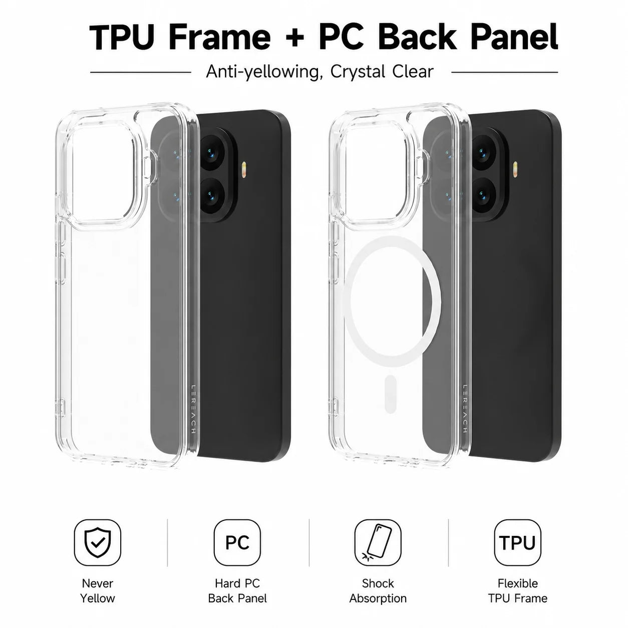 Magnetic Case for Xiaomi 17T / 17T Pro LeReach TOC Transparent TPU + PC Hard Back MagSafe Cover