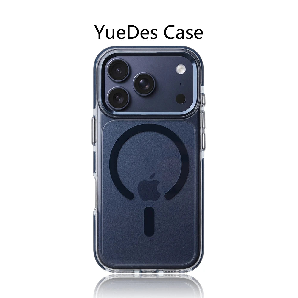 Magnetic Transparent Shockproof Alloy Lens Armor Case For iPhone 17 Pro Max 17Pro For Magsafe Wireless Charge Bumper Clear Cover