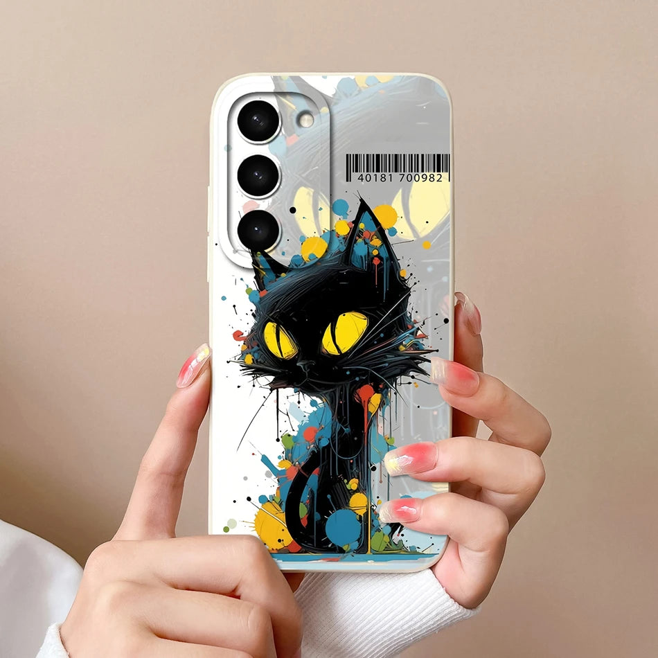 Case For Samsung S23 FE Plus Ultra Black Cat Phone Covers For Galaxy S 23 S23FE S23+ S23Ultra Soft Liqiud Silicone Back Shell