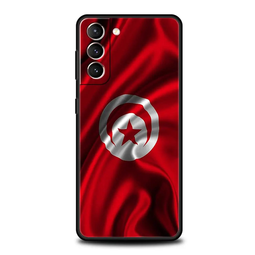 Tunisia Flag Phone Case For Samsung Galaxy S26 Ultra S25 Plus S24 FE S23 S22 5G S21 S20 Cover Black Soft