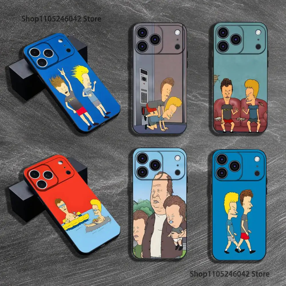 B-Beavis and Butthead Wear-resistant Phone Case For iPhone 17,16,15,14,13,12,11,Pro,XS,Max,XR,Plus,E,SE4,Mini Black Soft Cover
