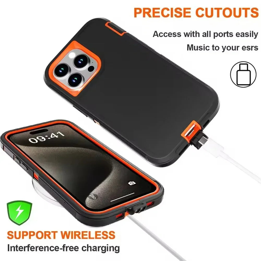 Premium 3IN1 Heavy Duty Ott Anti-Drop Phone Case For IPhone 17 16E 15 14 Plus 13 12 11 Pro Max Box Shockproof Protection Cover