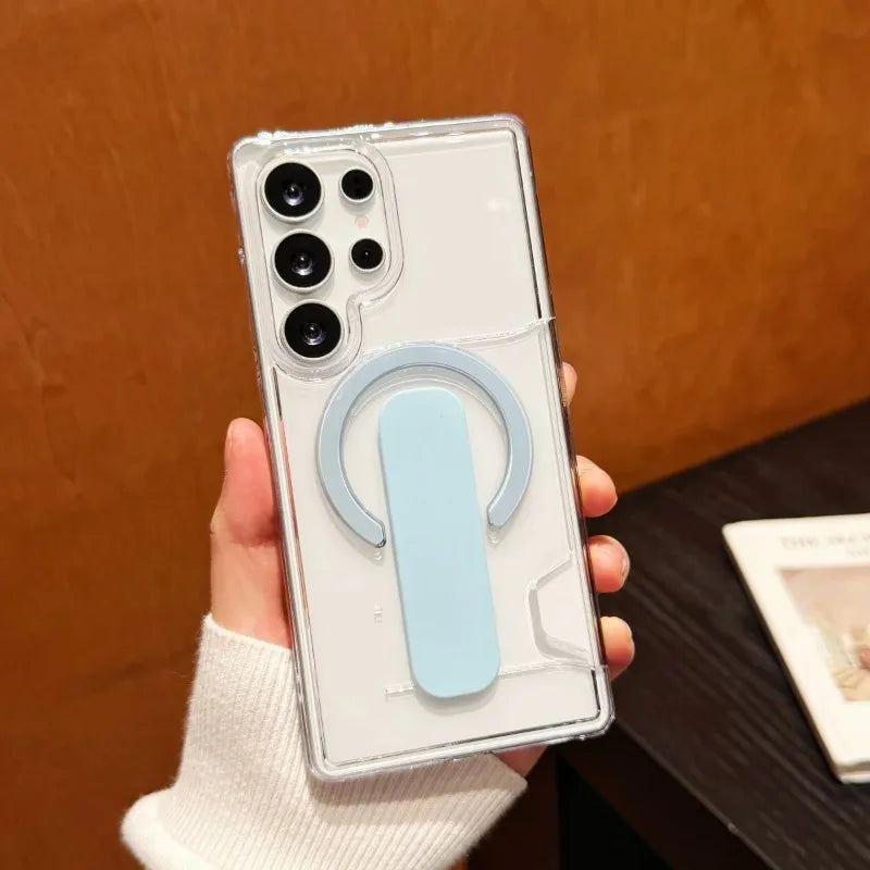 Luxury Card Holder Clear For Magsafe Magnetic Phone Case For Samsung S26 S25 S24 Plus Ultra Bracket Full Bumper Shockproof Cover