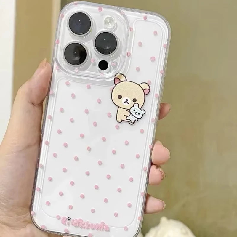 Cartoon Cute Easy Bear Pink Polka Dots Phone Case For iPhone 17 16 15 14 13 12 11 Pro Max Plus Air 16E X XS XR Y2K Kawaii Cover