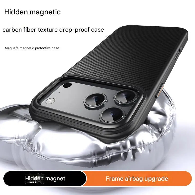 600D Carbon Fiber Texture for Magsafe Case for IPhone 17 Pro Max 17 Air 16 15 Plus Magnetic Wireless Charging Metal Lens Cover