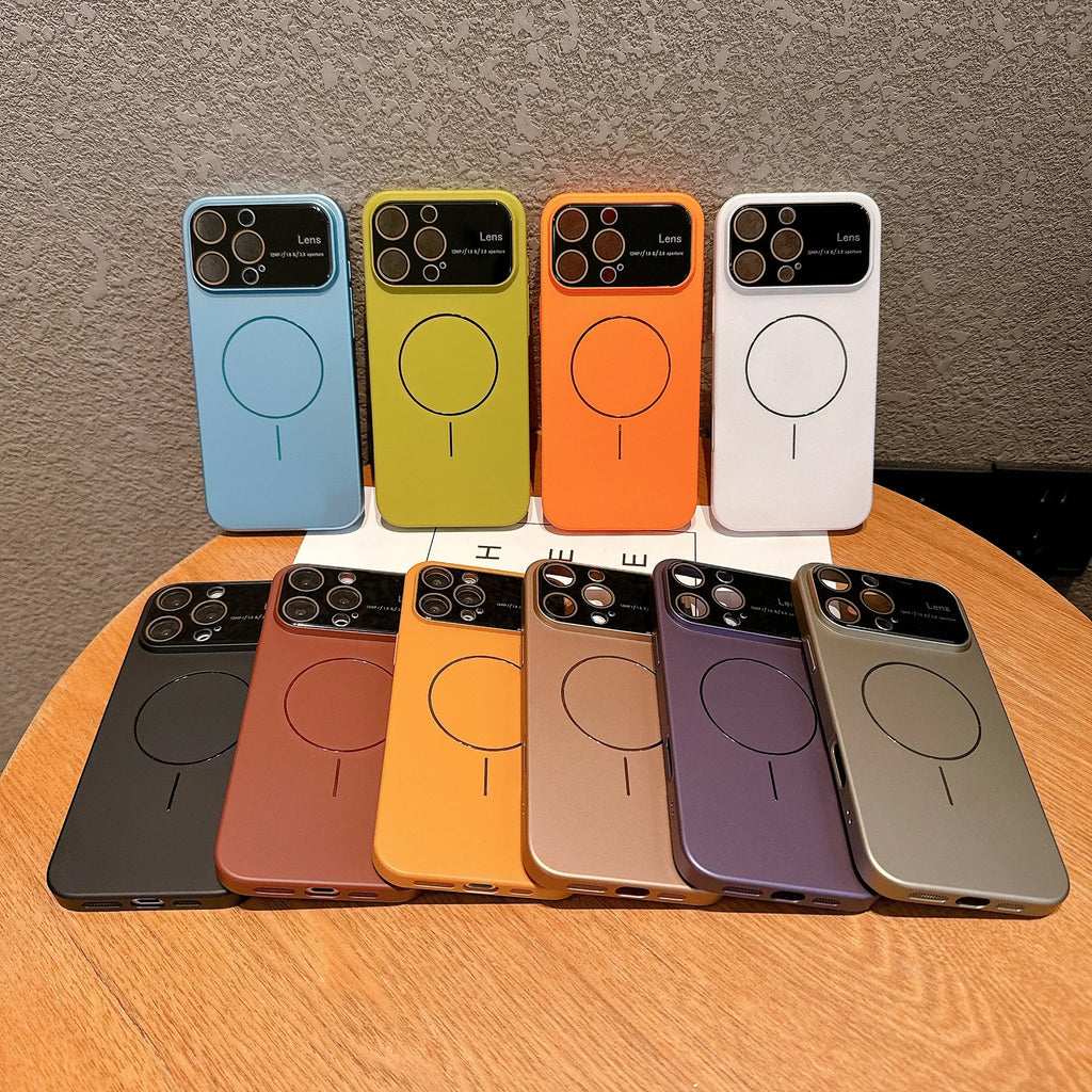 Magnetic Large Window Lens Protection Phone Case For iPhone 11 12 13 14 15 16 17 Pro Max 17 Air PC Thin Circle Hard Phone Cover