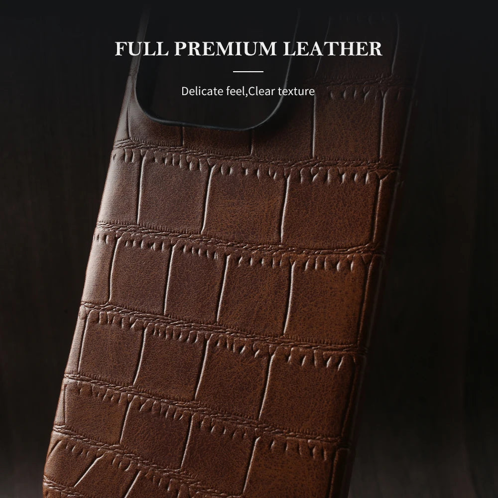 Luxury Crocodile Leather Phone Case For iPhone 17 Air 17e 16e 16 15 14 Plus 13 Mini 12 11 Pro Max Case Hard PC Protective Cover