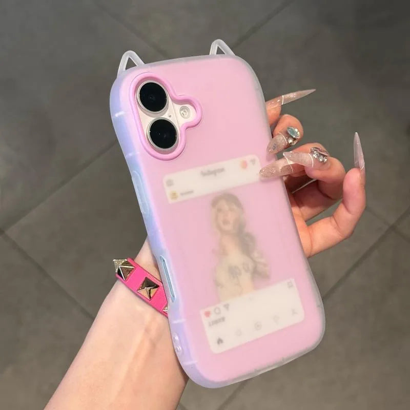New Luxury Cute 3D 2-in-1 Cat Ear Jelly Phone Case for IPhone 17 16 15 14 13 12 11 Pro Max Shockproof Bumper Soft Jelly Cover