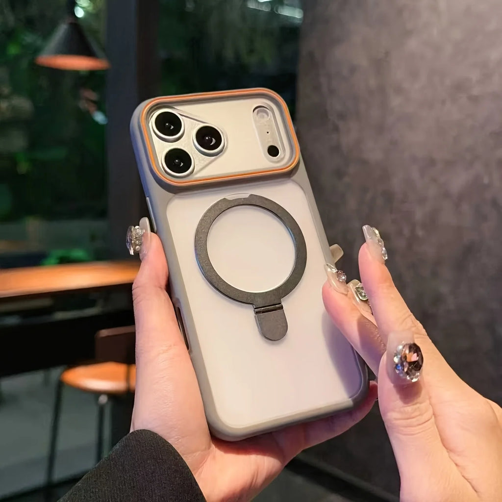Translucent Magnetic Bracket for Magsafe Phone Case for IPhone 17 13 12 11 Pro Max 16 15 14 Plus Frosted Lens Frame Back Cover