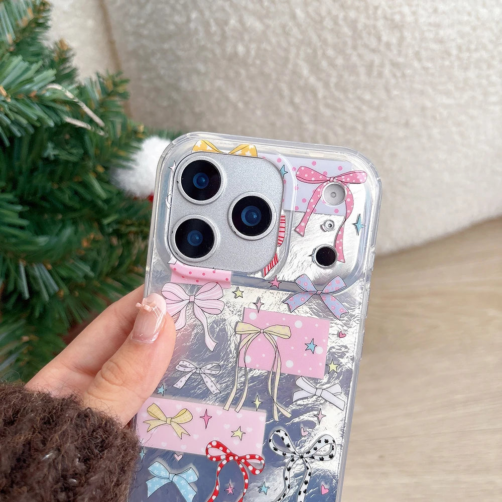 Cute Colorful Bowknot Print Foil Pattern Phone Case for iPhone 17promax 14 15 16 Pro Max 17Pro Shockproof Protective Cover Funda