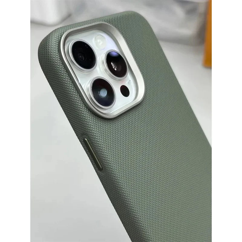Luxury Diamonds Texture For Magsafe Leather Case For iPhone 17 13 14 15 16 Pro Max Alloy Len Wireless Charge Back Cover