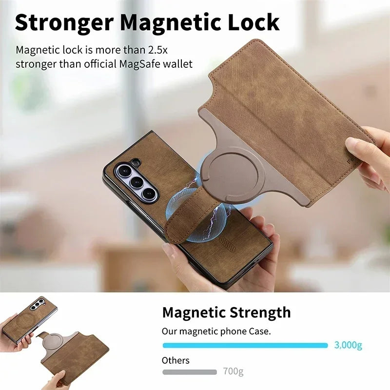 Flip Leather Magnetic Wallet Case for Samsung Galaxy Z Fold 7 6 5 4 3 Fold7 Fold6 Fold5 Fold4 Magsafe Magnetic Protection Cover