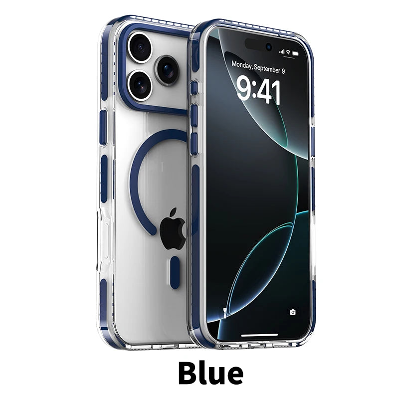 Luxury PE Striped Border For Magsafe Magnetic Wireless Charge Phone Case For iPhone 17 Air 16 E 15 14 13 12 Pro Max Clear Cover