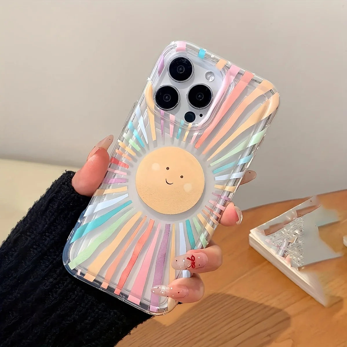 Creative Rainbow Sun Pattern Transparent Airbag Anti-Drop Phone Case, Suitable for iPhone 17/17 Pro/17 Pro Max/11/12/13/14/15/16 Pro Max Plus, Stylish Phone Case, the Best Birthday Gift for Boys, Girls, or Friends, High-Value Phone Case