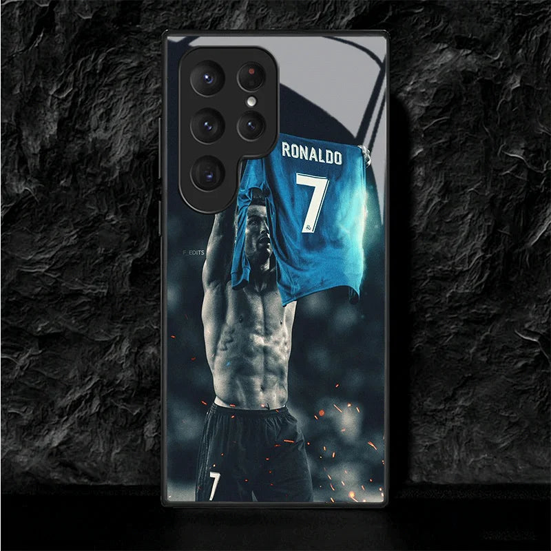 Football Star R-Ronaldo C-CR7 Tempered Glass Phone Case for Samsung Galaxy S24 S25 S26 Ultra Edge S23 FE S22 Plus S21 + S20 Shoc