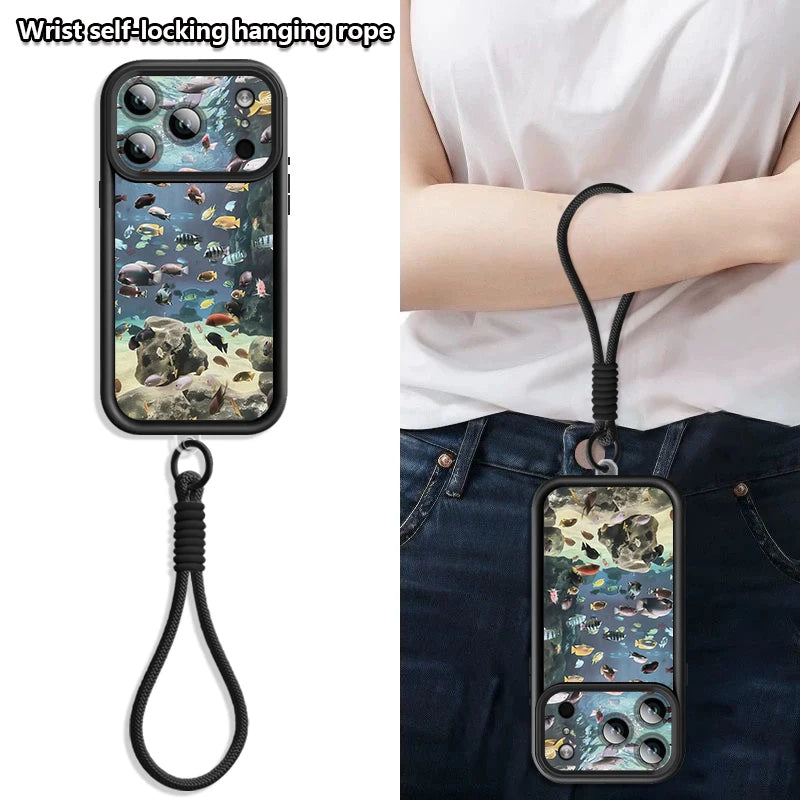 Retro Turtle Pattern Lanyard Phone Case For iPhone 17 Pro Max 16 17 14 15 13 Pro Max 11 17e 16e Shockproof Silicone Soft Cover