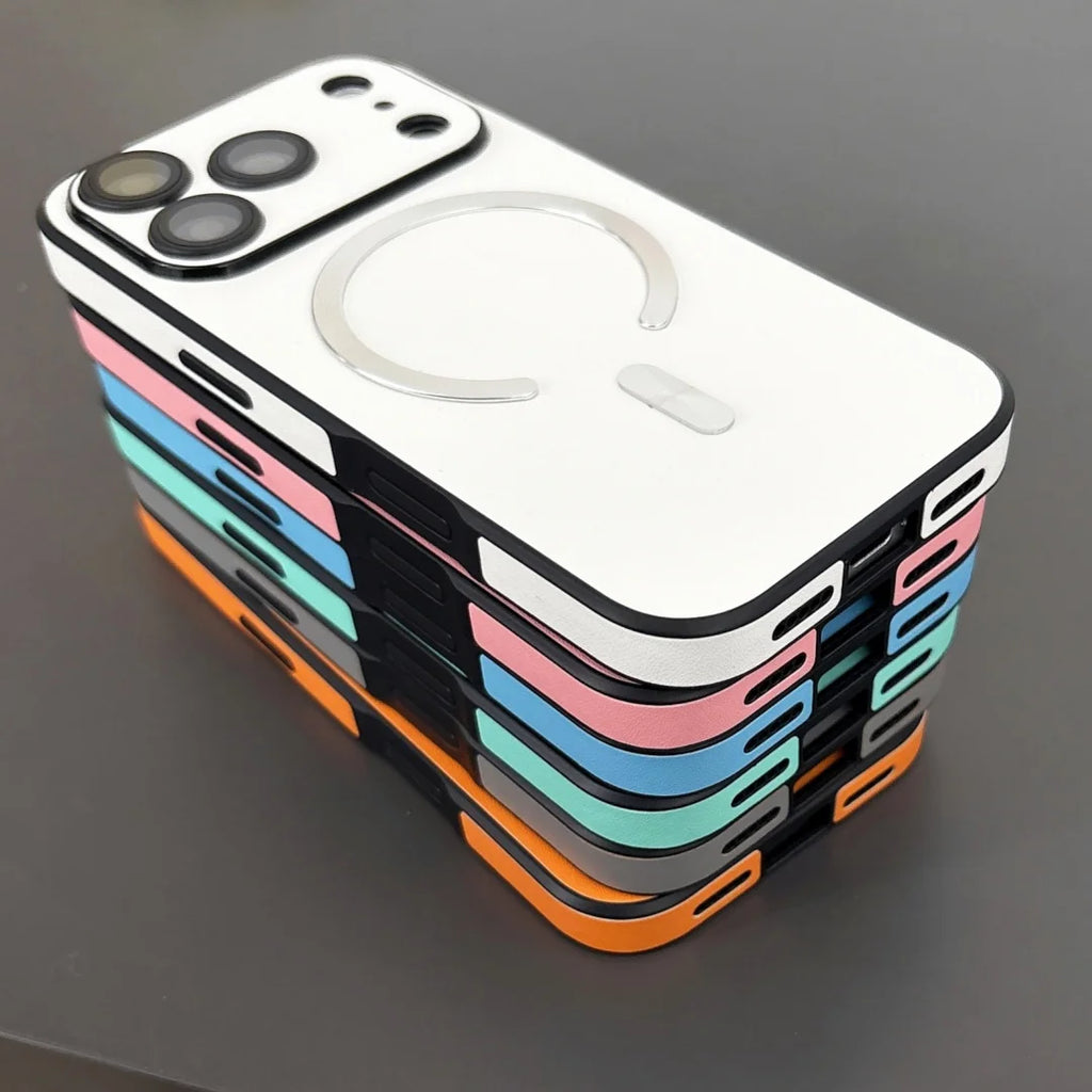 Luxury For Magsafe Leather Magnetic Phone Case For iPhone 17 16 15 14 13 12 Pro Max 11 Lens Protector Fundas Candy Color Cover
