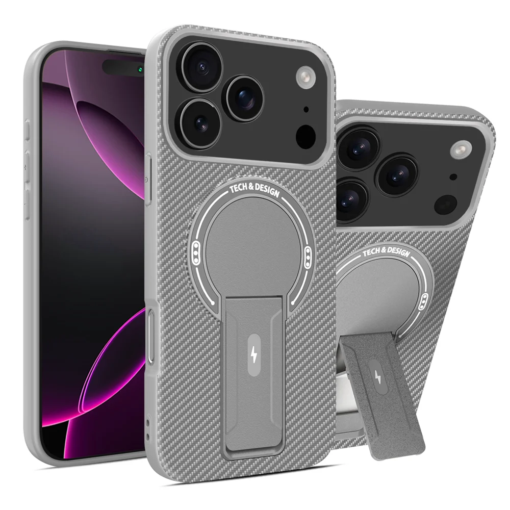 Luxury Carbon Fiber Pattern Fold Stand Magnetic Phone Case For iPhone 16 17 Pro Max Air 16e 15 14 Plus 13 12 11 Military Cover