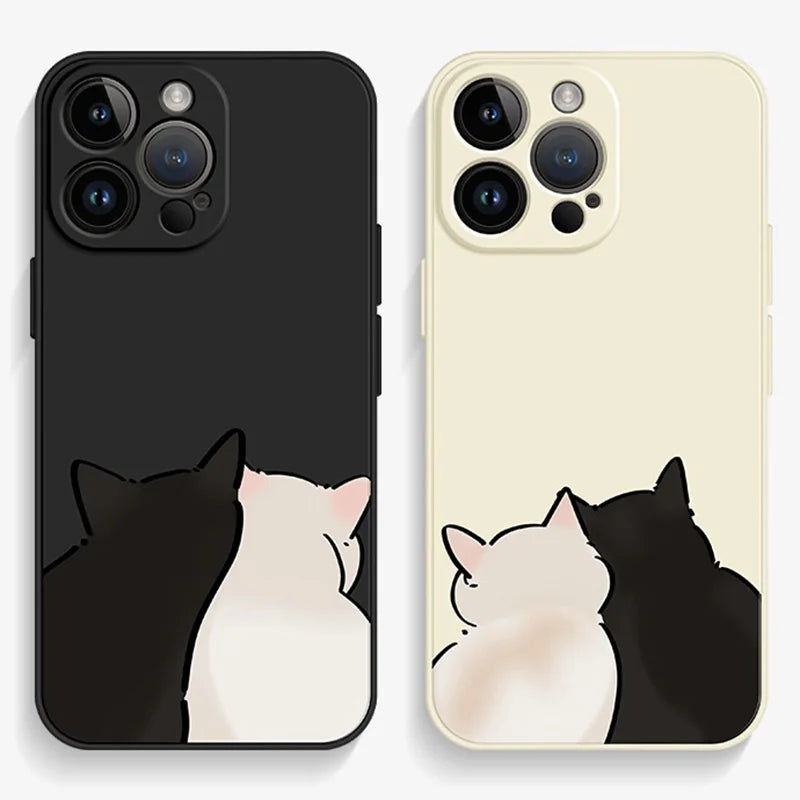Cute Lovers Cat Couple Phone Case For iPhone 16 15 14 13 12 11 Pro Max Plus 17 Air 13Mini Matte Soft Paired Cover Fundas Shells