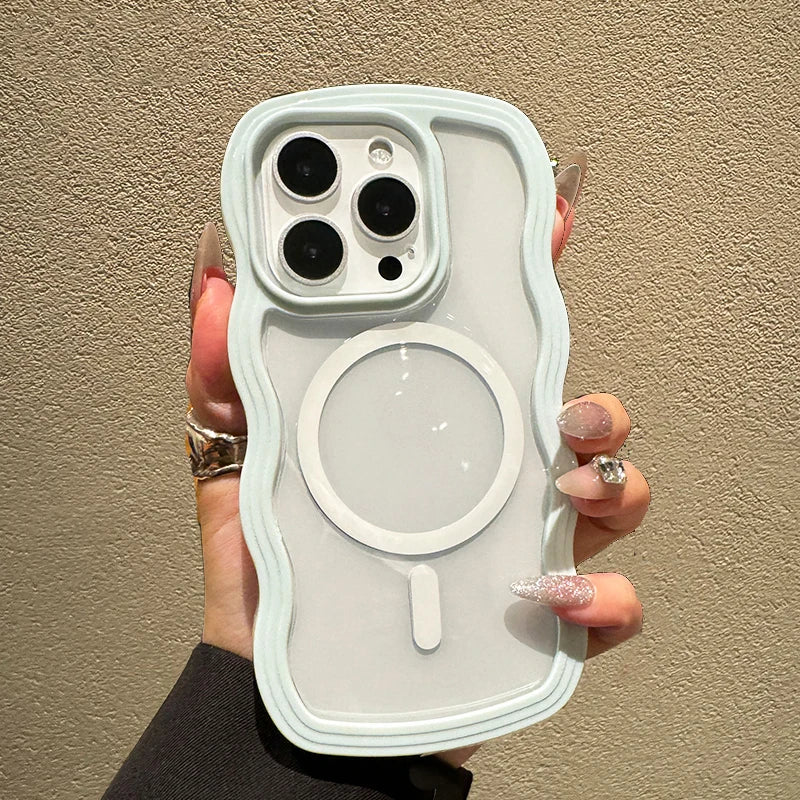 2 in 1 Wavy Frame Phone Case For iPhone 15 Pro Max 17 Air 16 14 13 11 12 Magnetic Wireless Charge Shockproof Back Cover